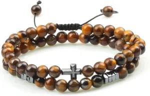 Couples Distance Beads Bracelet Fashion Hematite Cross Tiger Eye Stone Bracelets Handmade Yoga Prayer Jewelry 7652G (16)