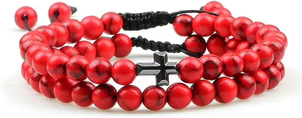 Couples Distance Beads Bracelet Fashion Hematite Cross Tiger Eye Stone Bracelets Handmade Yoga Prayer Jewelry 7652G (8)