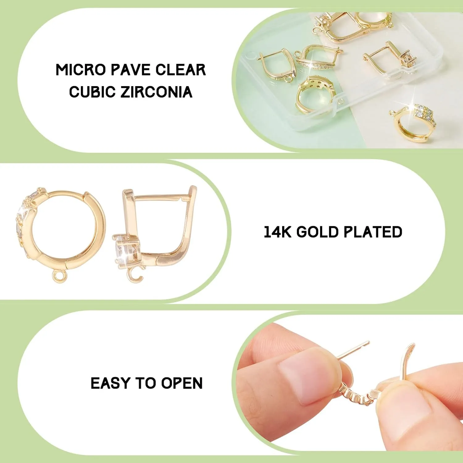 Craftdady 14K Gold Plated Hoop Earrings with Cubic Zirconia 5 Pairs Brass Huggie Earrings Chunky Gold Hoop Earrings Set for Women DIY Earrings 5 Style