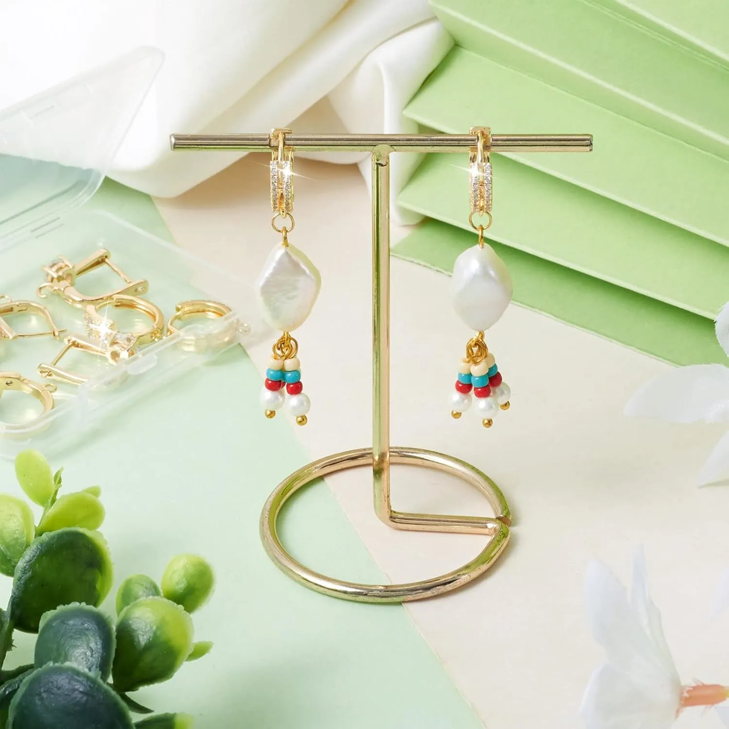 Craftdady 14K Gold Plated Hoop Earrings with Cubic Zirconia 5 Pairs Brass Huggie Earrings Chunky Gold Hoop Earrings Set for Women DIY Earrings 5 Style