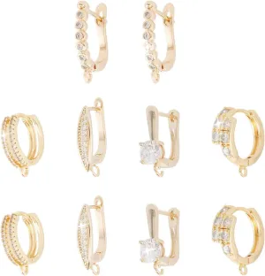 Craftdady 14K Gold Plated Hoop Earrings with Cubic Zirconia 5 Pairs Brass Huggie Earrings Chunky Gold Hoop Earrings Set for Women DIY Earrings 5 Style