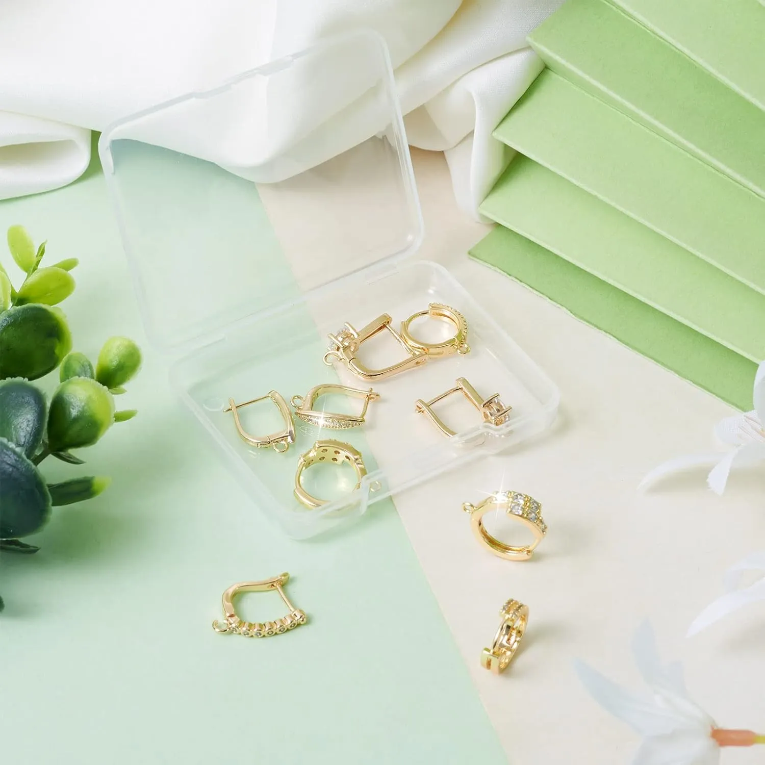 Craftdady 14K Gold Plated Hoop Earrings with Cubic Zirconia 5 Pairs Brass Huggie Earrings Chunky Gold Hoop Earrings Set for Women DIY Earrings 5 Style