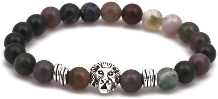 Cross-border Copper Micro-insert Braid BraceletAgate Beaded Lion Head Bracelet Buddhist Beads