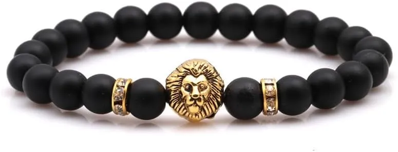 Cross-border Copper Micro-insert Braid BraceletAgate Beaded Lion Head Bracelet Buddhist Beads
