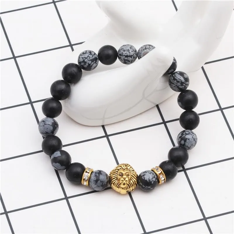 Cross-border Copper Micro-insert Braid BraceletAgate Beaded Lion Head Bracelet Buddhist Beads