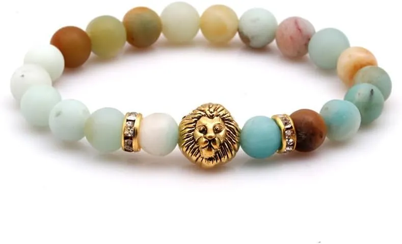 Cross-border Copper Micro-insert Braid BraceletAgate Beaded Lion Head Bracelet Buddhist Beads