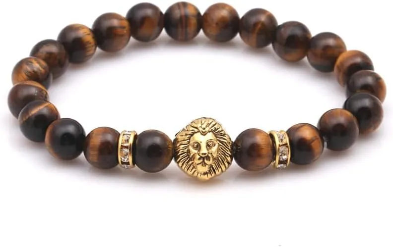 Cross-border Copper Micro-insert Braid BraceletAgate Beaded Lion Head Bracelet Buddhist Beads