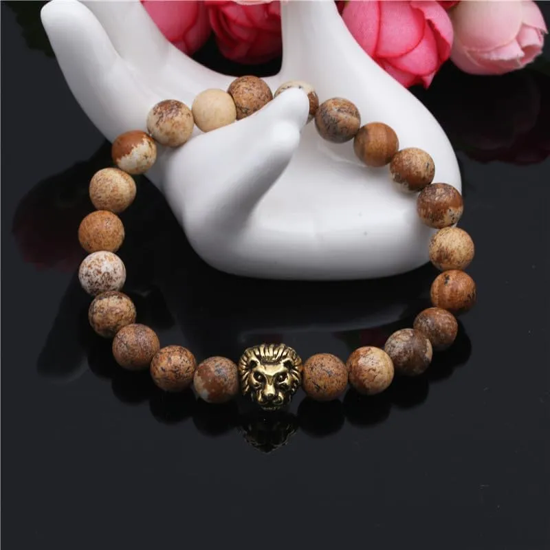 Cross-border Copper Micro-insert Braid BraceletAgate Beaded Lion Head Bracelet Buddhist Beads