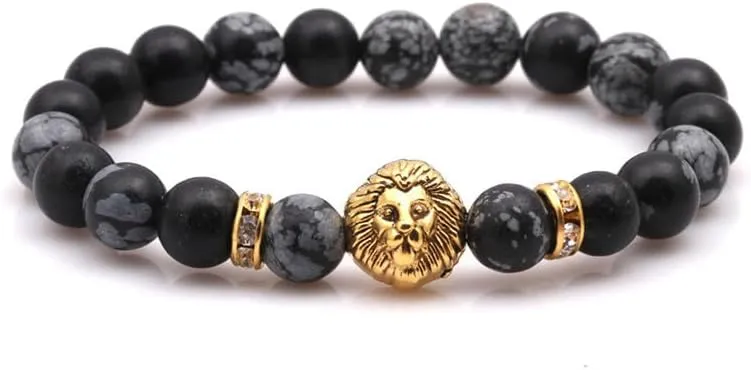 Cross-border Copper Micro-insert Braid BraceletAgate Beaded Lion Head Bracelet Buddhist Beads