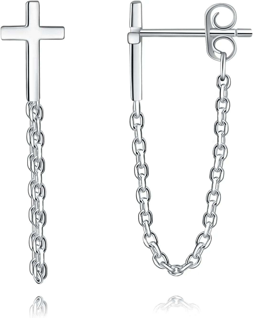 Cross Dangle Earrings for Women, Tassel Chain Earrings, 925 Sterling Silver Stud Earrings Minimalist