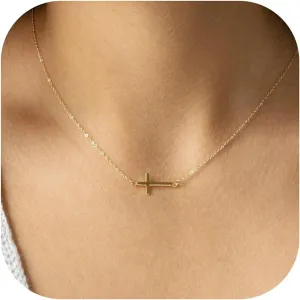 Cross Necklace for Women - 18K Gold Plated Cross Necklace Dainty Gold Cross Necklace Tiny Sideway Cross Choker Necklace Gold Cross Necklaces for Women Gold Jewelry for Women Gifts
