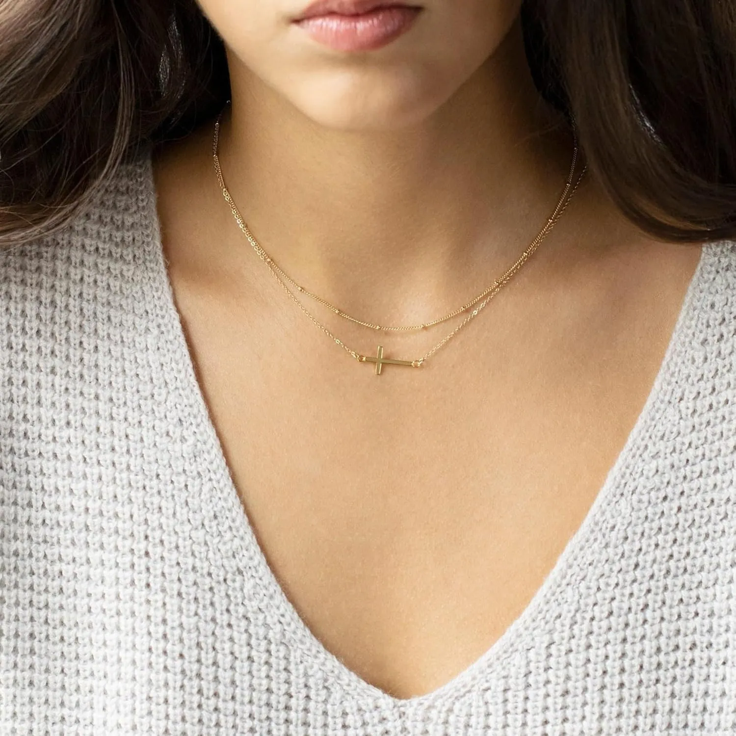 Cross Necklace for Women - 18K Gold Plated Cross Necklace Dainty Gold Cross Necklace Tiny Sideway Cross Choker Necklace Gold Cross Necklaces for Women Gold Jewelry for Women Gifts