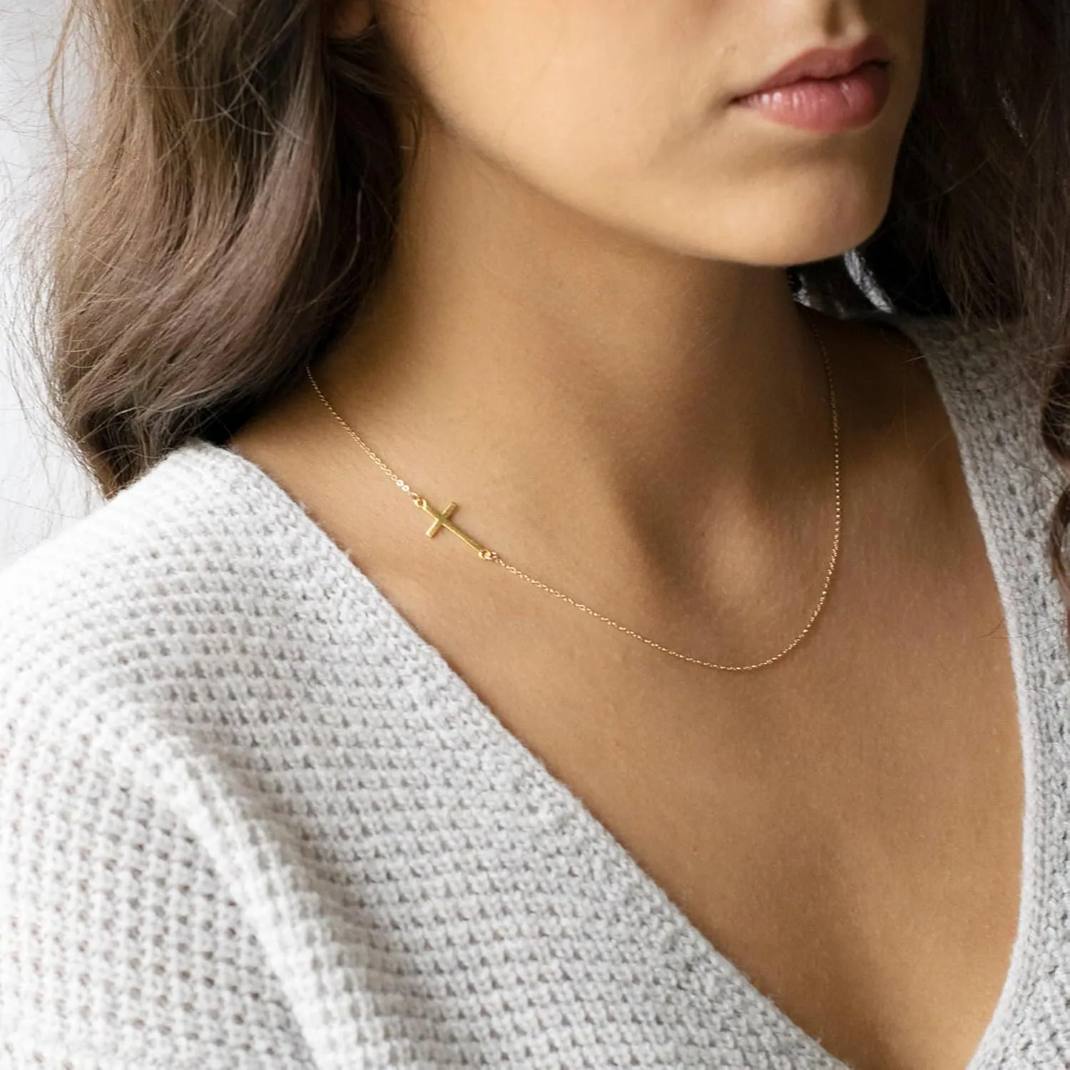Cross Necklace for Women - 18K Gold Plated Cross Necklace Dainty Gold Cross Necklace Tiny Sideway Cross Choker Necklace Gold Cross Necklaces for Women Gold Jewelry for Women Gifts