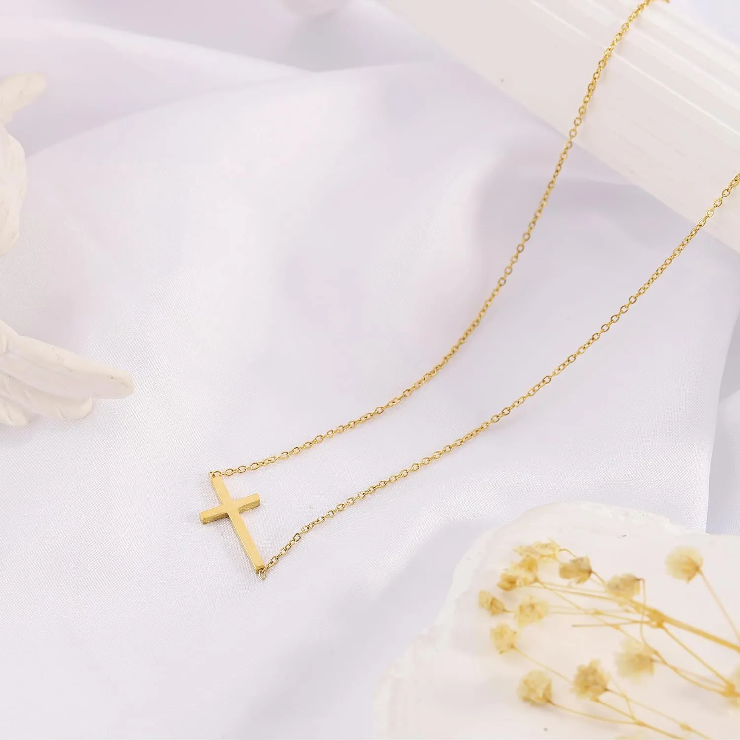 Cross Necklace for Women - 18K Gold Plated Cross Necklace Dainty Gold Cross Necklace Tiny Sideway Cross Choker Necklace Gold Cross Necklaces for Women Gold Jewelry for Women Gifts