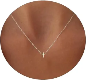 Cross Necklace for Women Silver Plated Small Cross Pendant Choker Dainty Simple Minimalist Necklaces Trendy Cute Religious Necklace Faith Jewelry Gift