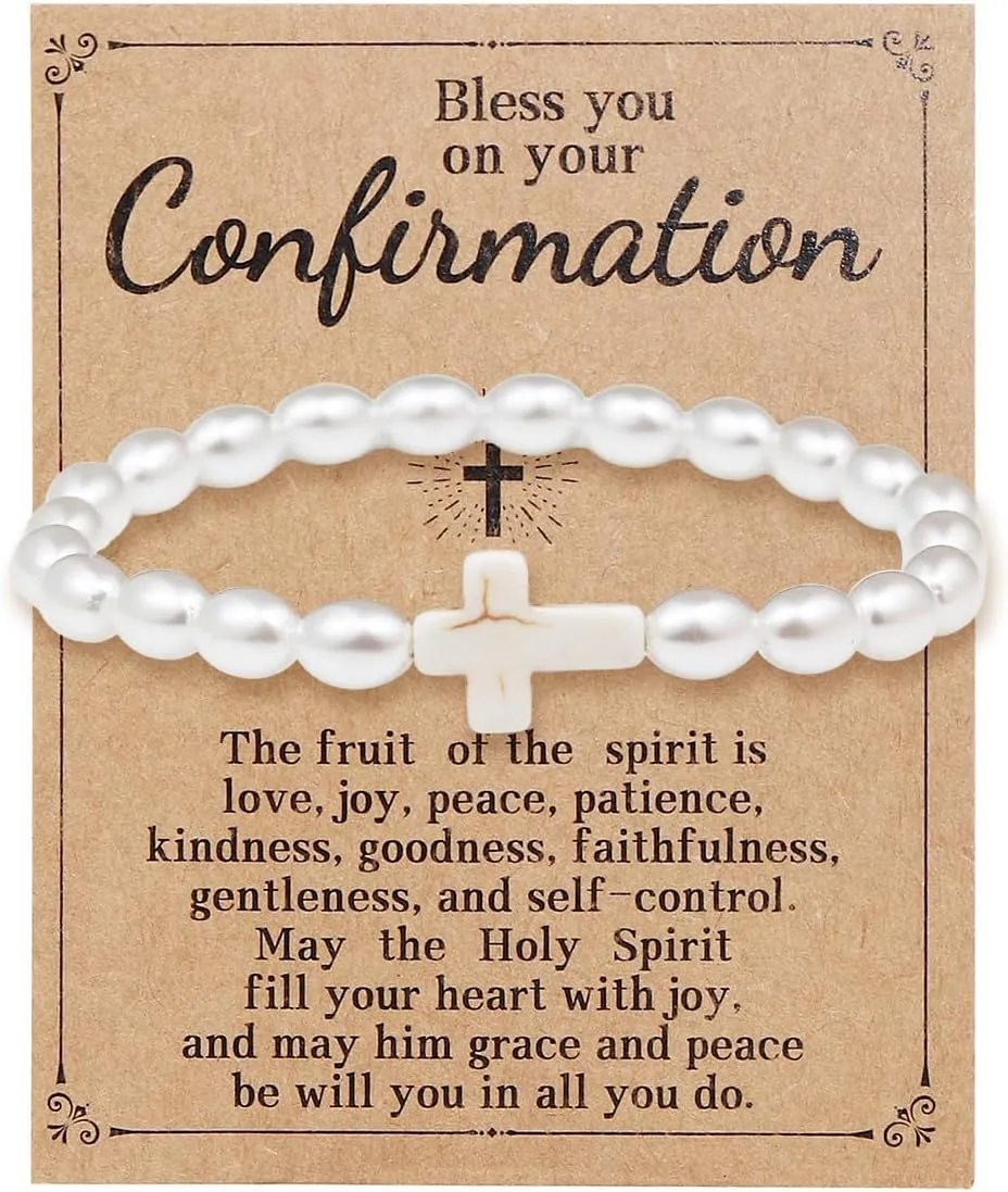 Cross Stretchable Bracelets for Women,Christian Baptism First Communion Gifts Bracelet,Religious Catholic Christian Bracelet Jewelry