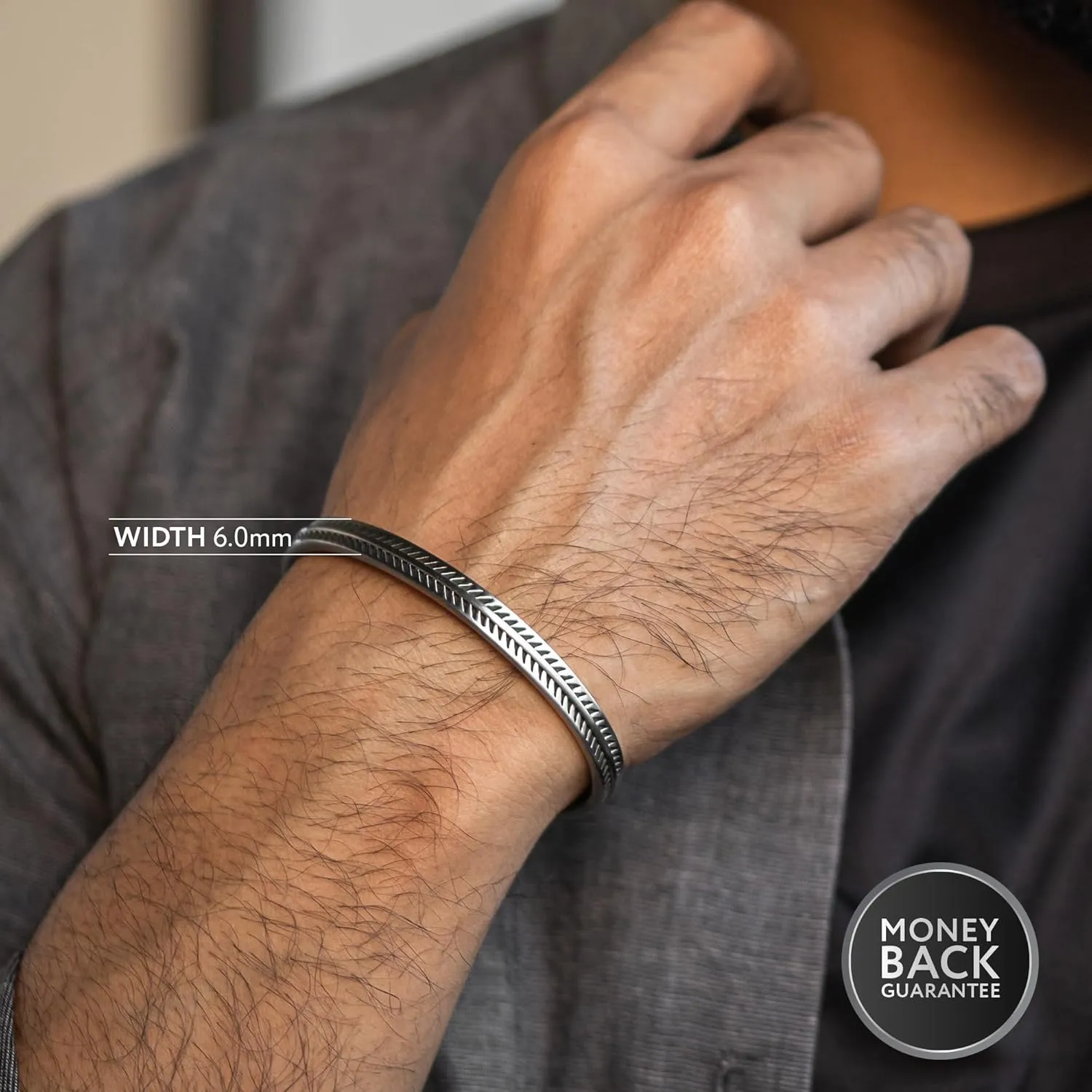 Cuff Bracelet for Men Premium Stainless Steel Mens Bangle Bracelets Silver Cuff Bracelet Waterproof & Non-Tarnish Minimal Western Bracelet