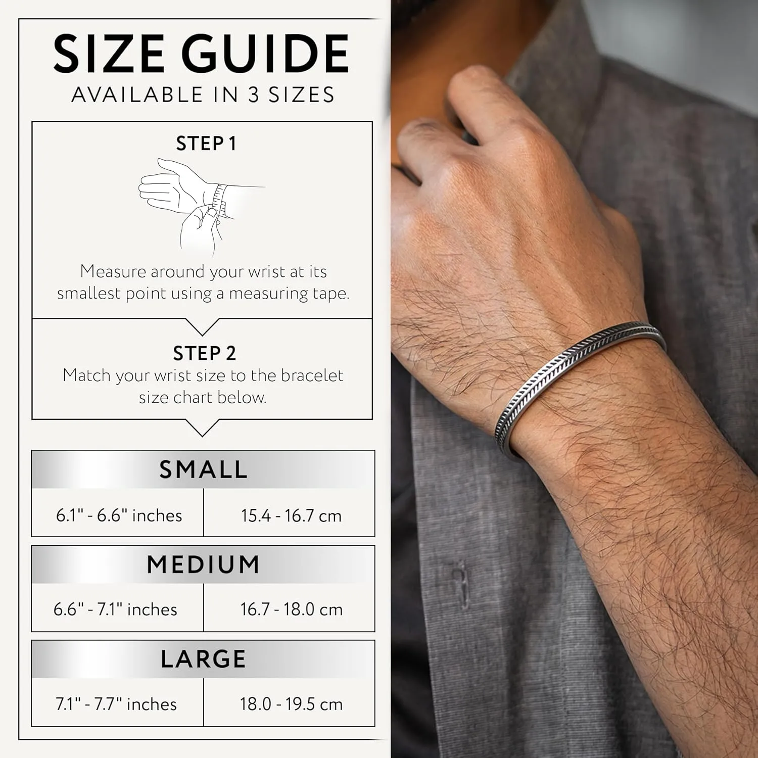 Cuff Bracelet for Men Premium Stainless Steel Mens Bangle Bracelets Silver Cuff Bracelet Waterproof & Non-Tarnish Minimal Western Bracelet