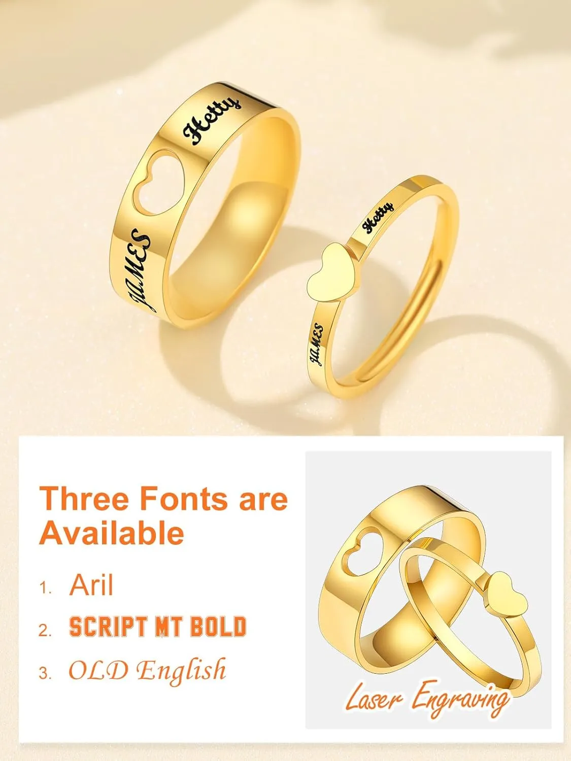 Custom4U Stainless Steel Promise Rings for Couples Custom Couple Rings for Him and Her Set Engraved Name Love Heart Wedding Band Anniversary Birthday Valentines Day Jewelry Gifts (with Gift Box)