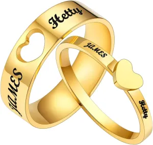 Custom4U Stainless Steel Promise Rings for Couples Custom Couple Rings for Him and Her Set Engraved Name Love Heart Wedding Band Anniversary Birthday Valentines Day Jewelry Gifts (with Gift Box)