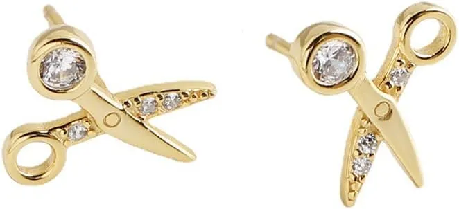 Cute Scissor CZ Small Stud Earrings for Women Teen Girls Cartilage Hypoallergenic for Sensitive Ear 925 Sterling Silver Tiny Personalized Piercing Post Pin Fashion Jewelry Gifts Bff Birthday Daughter Her