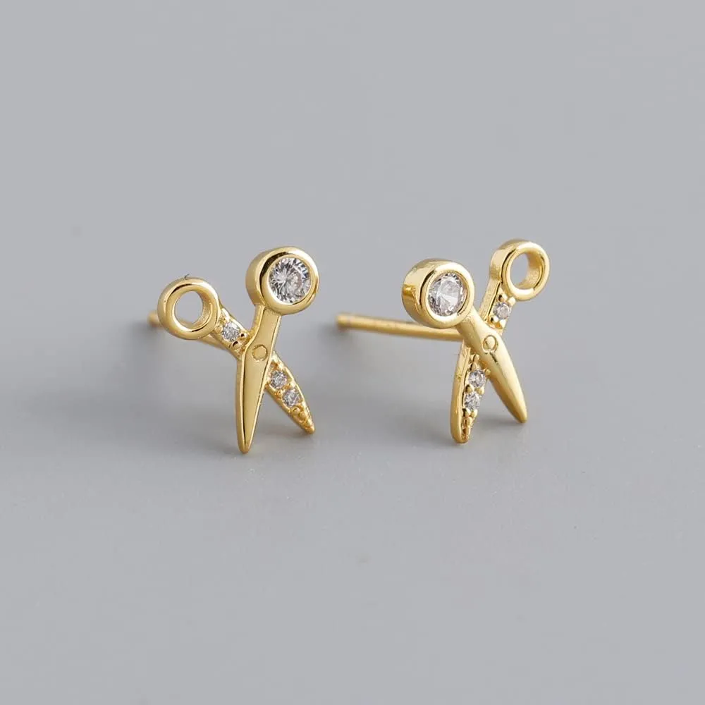 Cute Scissor CZ Small Stud Earrings for Women Teen Girls Cartilage Hypoallergenic for Sensitive Ear 925 Sterling Silver Tiny Personalized Piercing Post Pin Fashion Jewelry Gifts Bff Birthday Daughter Her