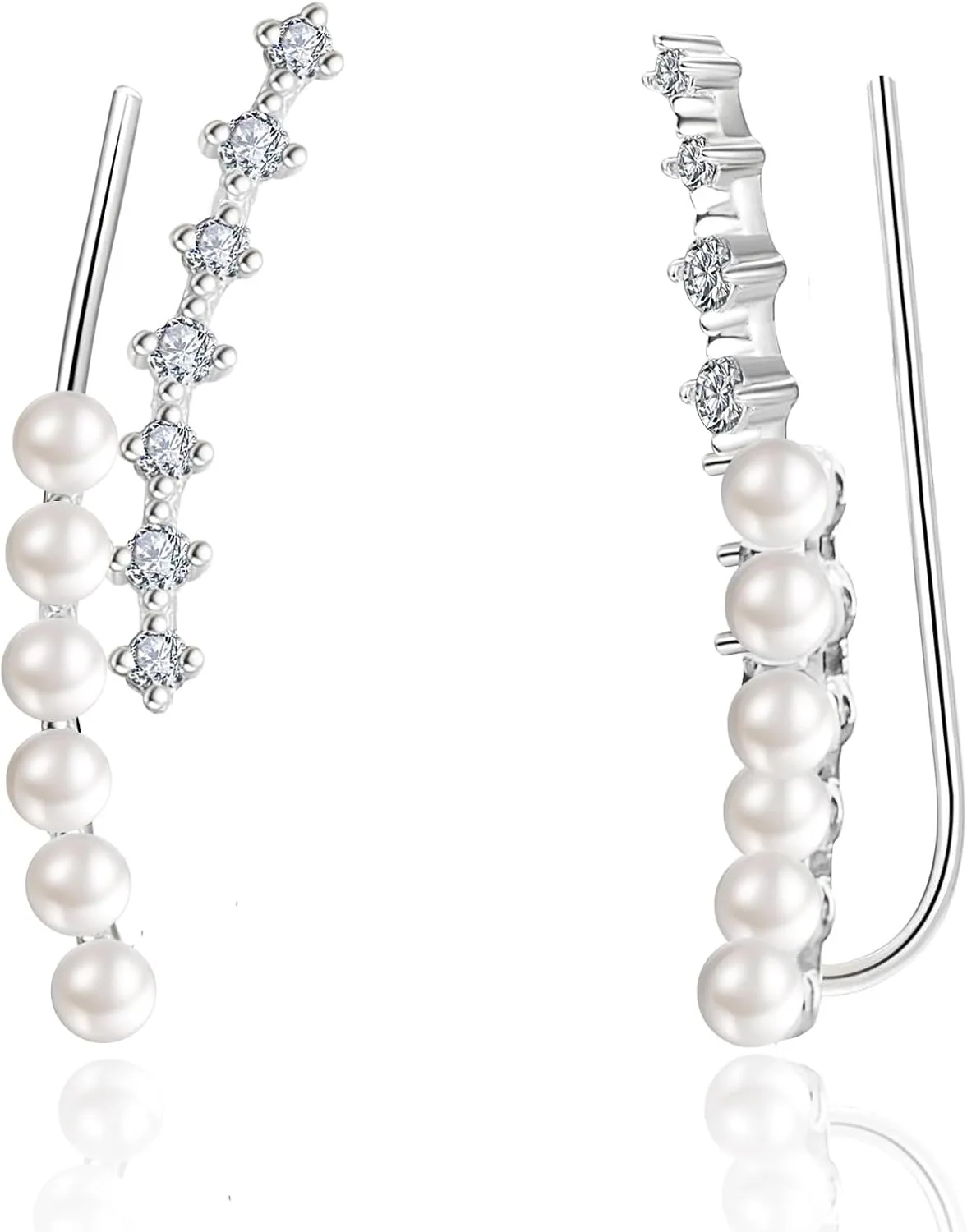 CZ Pearl Climber Earrings for Women Cubic Zirconia Ear Cuffs Crawler Earring Hypoallergenic Ear Piercing Post Pin Cartilage Jewelry Mother's Day Birthday Gifts