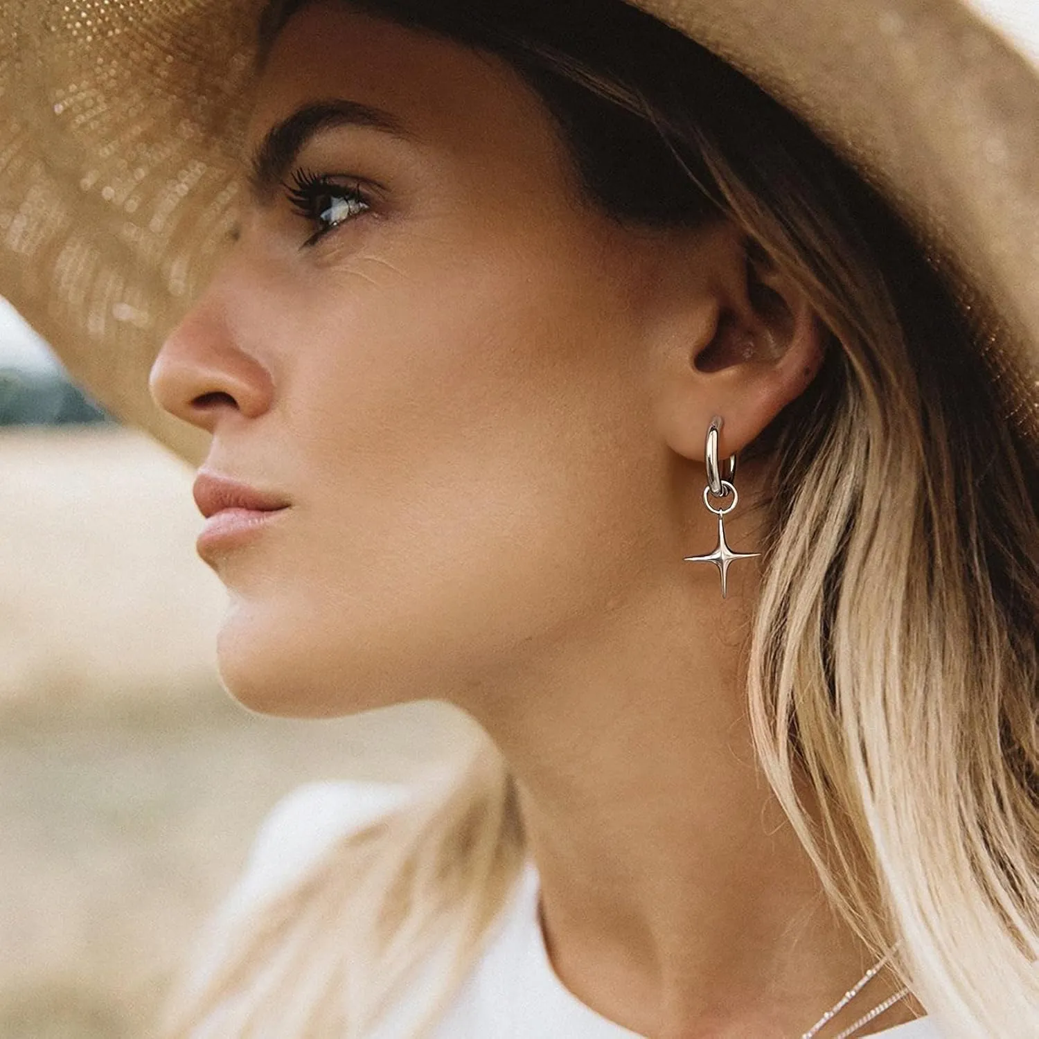 DAILY VIBES Small Gold Star Pearl Drop Dangle Earrings for Women Dainty 925 Sterling Silver Post Asymmetrical Mini 14K Gold Plated Huggie Hoop Earrings for Women