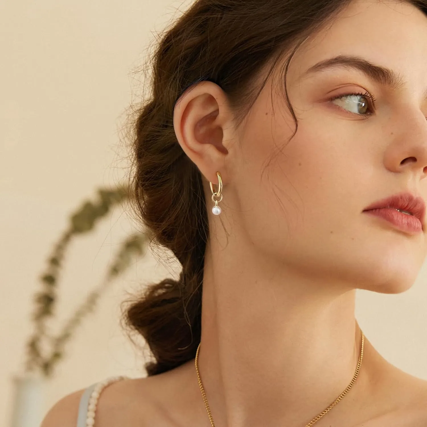 DAILY VIBES Small Gold Star Pearl Drop Dangle Earrings for Women Dainty 925 Sterling Silver Post Asymmetrical Mini 14K Gold Plated Huggie Hoop Earrings for Women