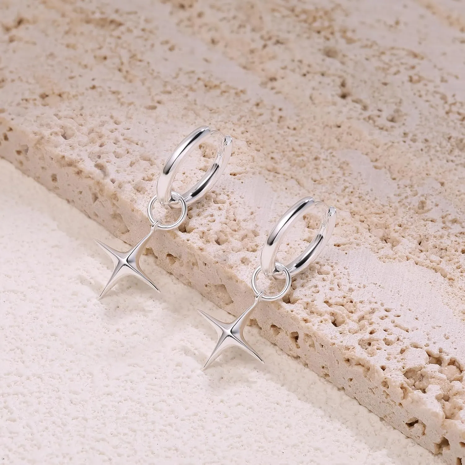 DAILY VIBES Small Gold Star Pearl Drop Dangle Earrings for Women Dainty 925 Sterling Silver Post Asymmetrical Mini 14K Gold Plated Huggie Hoop Earrings for Women