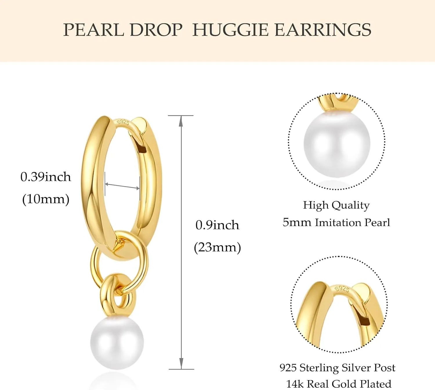 DAILY VIBES Small Gold Star Pearl Drop Dangle Earrings for Women Dainty 925 Sterling Silver Post Asymmetrical Mini 14K Gold Plated Huggie Hoop Earrings for Women