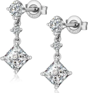 Dainty Dangle Drop Earrings for Women, 18K White Gold Simulated Diamond Stud Earrings 925 Sterling Silver Cubic Zirconia Small Drop Earrings for Women