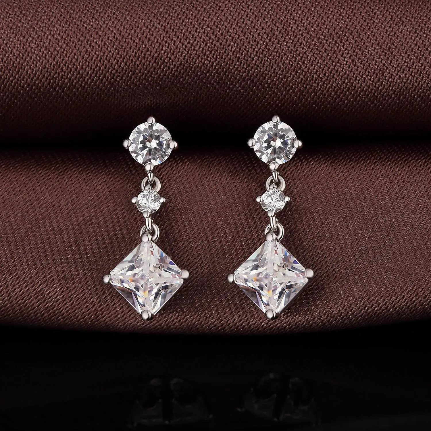 Dainty Dangle Drop Earrings for Women, 18K White Gold Simulated Diamond Stud Earrings 925 Sterling Silver Cubic Zirconia Small Drop Earrings for Women