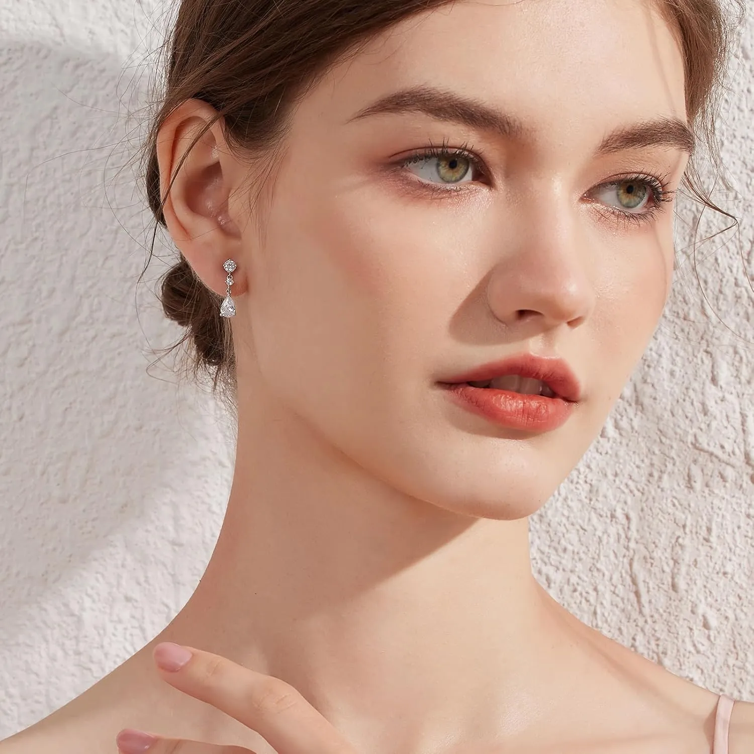 Dainty Dangle Drop Earrings for Women, 18K White Gold Simulated Diamond Stud Earrings 925 Sterling Silver Cubic Zirconia Small Drop Earrings for Women