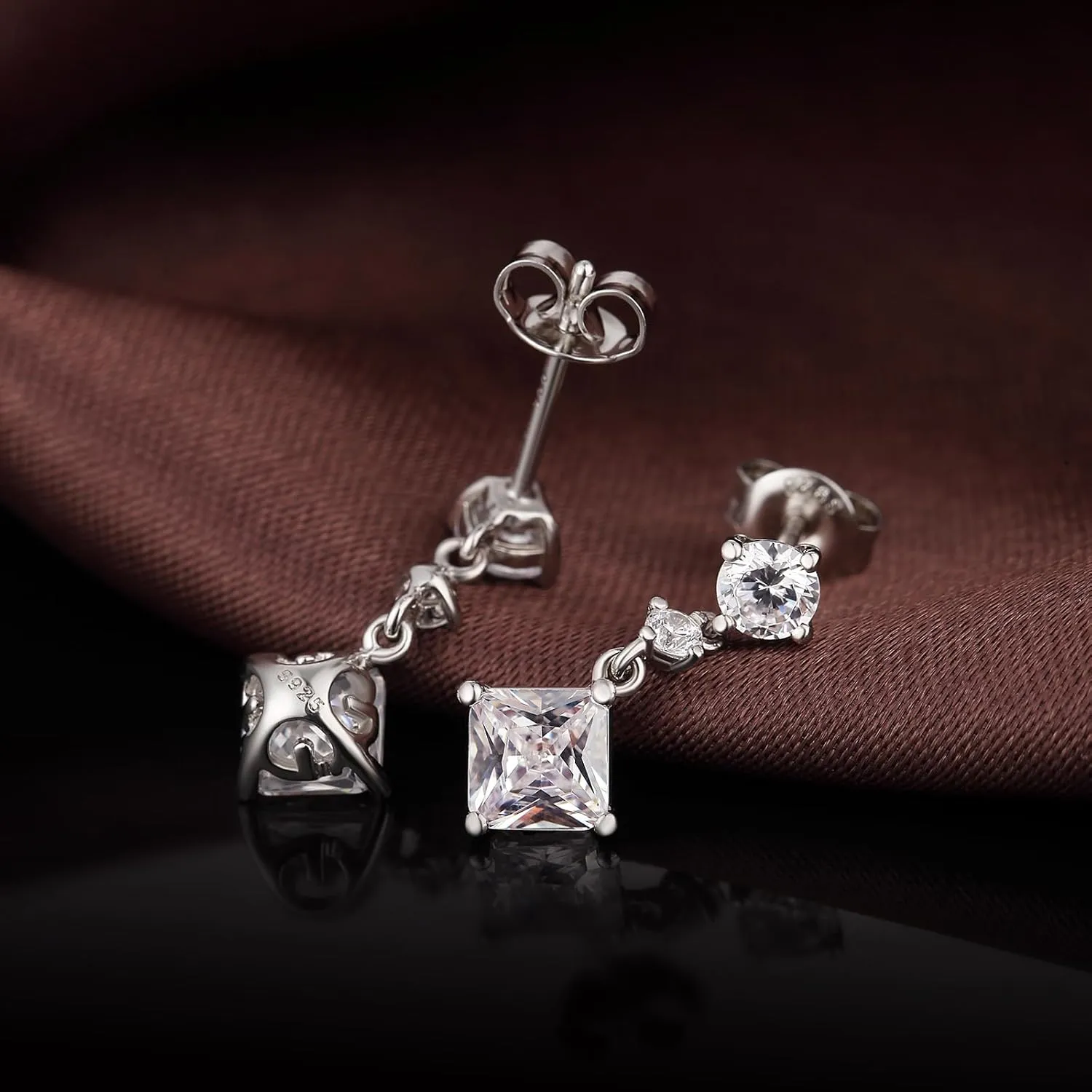 Dainty Dangle Drop Earrings for Women, 18K White Gold Simulated Diamond Stud Earrings 925 Sterling Silver Cubic Zirconia Small Drop Earrings for Women