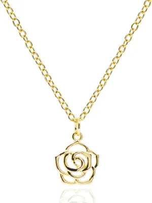 Dainty Simple Rose Pendant Necklace for Women  14K Gold Plated Open Rose Outline Flower Nature Jewelry  Mothers Day Gifts Minimalist Bridesmaid Necklaces [RSN]