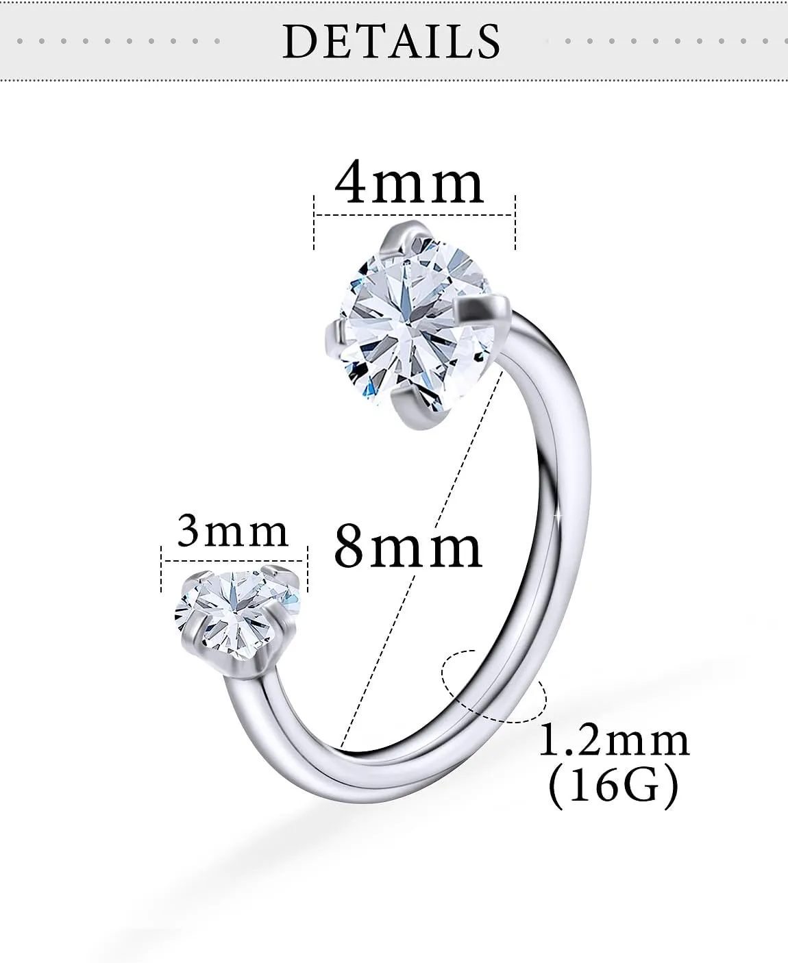 Daith Piercing Jewelry 16g Lip Rings Surgical Steel Horseshoe Nose Ring 16g Double Stud Nose Ring Cubic Zirconia for Women