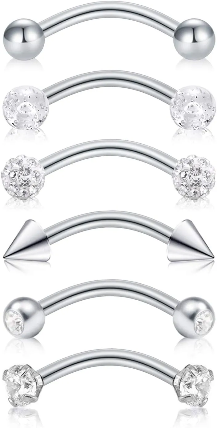 D.Bella 16G Daith Rook Snug Tragus Piercing Earrings Stainless Steel CZ Matt Ball Curved Barbell Eyebrow Lip Belly Button Rings Navel Barbells