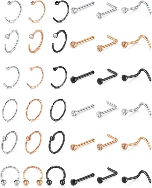 D.Bella 18G Nose Rings for Women Nose Rings Studs Stainless Steel L-Shaped Nose Studs Screw Nose Piercing Jewelry