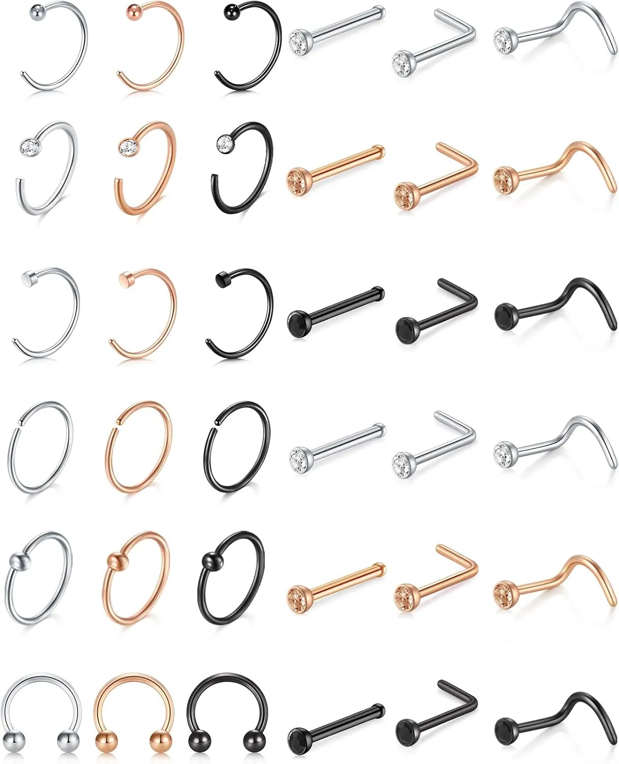 D.Bella 18G Nose Rings for Women Nose Rings Studs Stainless Steel L-Shaped Nose Studs Screw Nose Piercing Jewelry