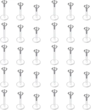 D.Bella Plastic Earrings - Clear Cartilage Studs & Helix Tragus Earrings - 6mm, 8mm, 10mm