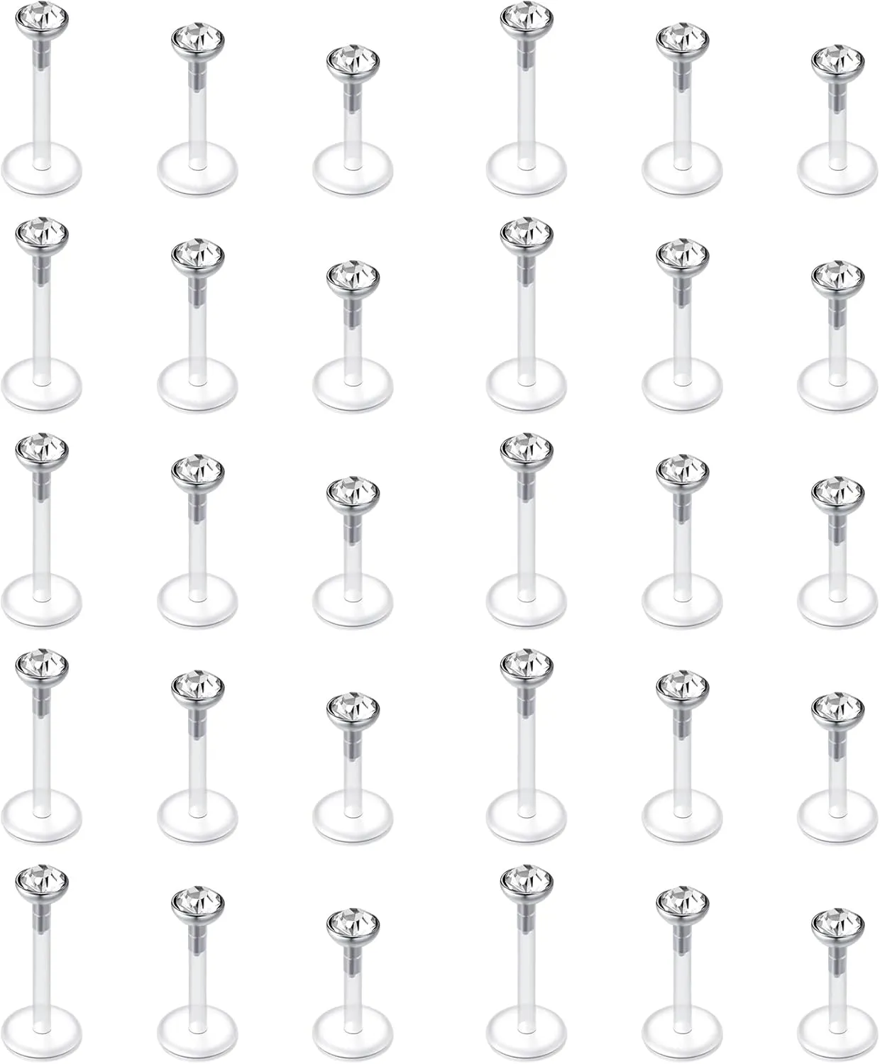 D.Bella Plastic Earrings - Clear Cartilage Studs & Helix Tragus Earrings - 6mm, 8mm, 10mm