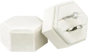 DesignSter Velvet Jewelry Ring Box,2 Slots Jewelry Ring Gift Box Vintage Ring Display Holder with Detachable Lid for Proposal, Engagement, Wedding, Ceremony(Beige)