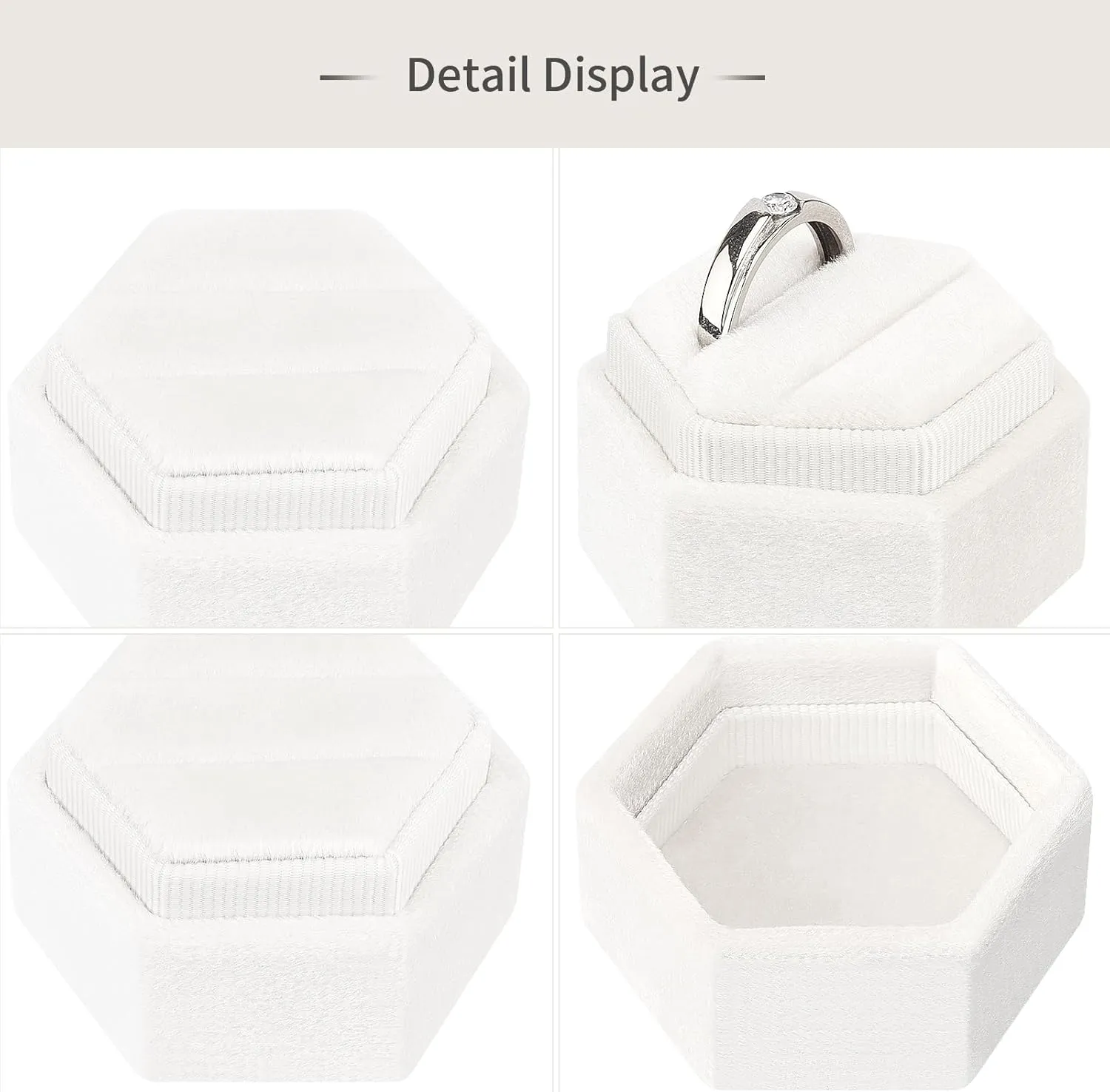 DesignSter Velvet Jewelry Ring Box,2 Slots Jewelry Ring Gift Box Vintage Ring Display Holder with Detachable Lid for Proposal, Engagement, Wedding, Ceremony(Beige)