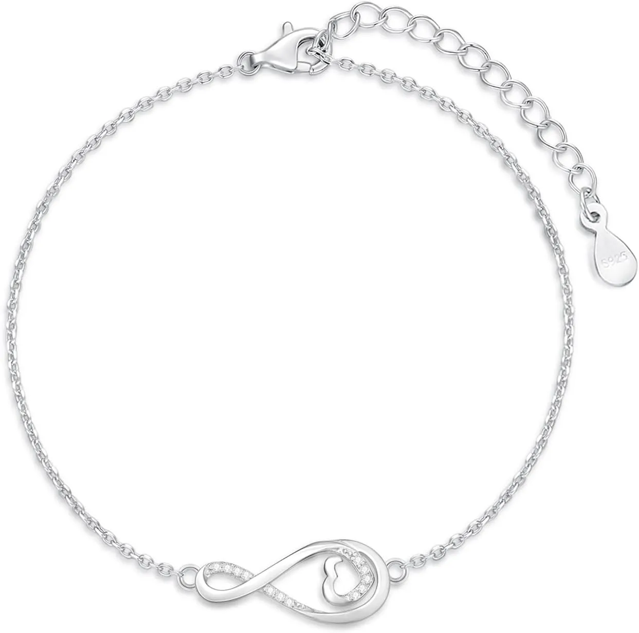 Diamond Infinity Bracelet for Women 925 Sterling Silver Infinity Heart Bracelets Adjustable Bracelet for Women