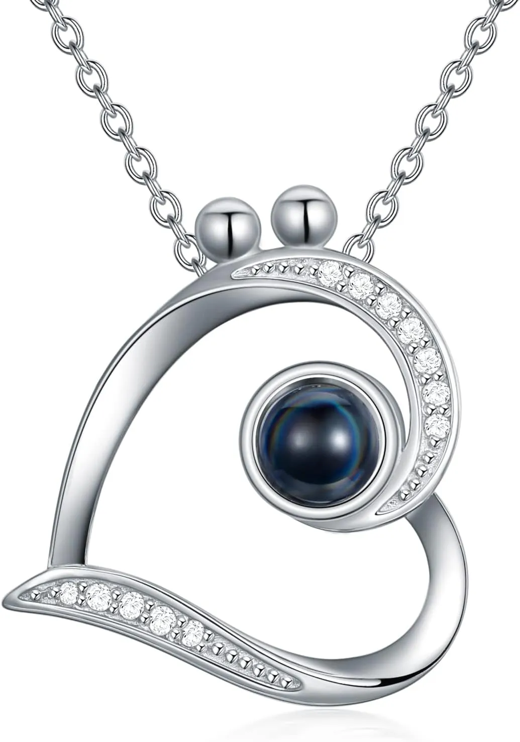 Diamond Projection Necklace Custom Photo/Name 925 Sterling Silver Heart Pendant Necklace I Love You 100 Languages Necklaces for Women