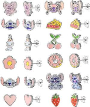 Disney Lilo and Stitch Earrings for Women, Stud Earrings for Women, Official License 12 Disney Earrings Pack, Fashion Enamel