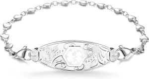 Divoti Medical Alert Bracelets for Women, Custom Engraved Filigree Medical ID Bracelet, w/Heart Link  Color/Size