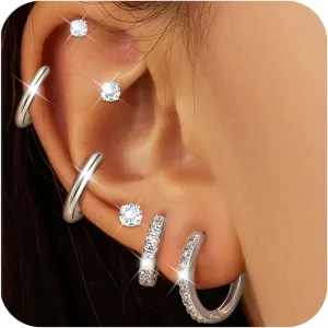 Dochais Hoop Stud Earrings for Women 7 Pairs 316L Surgical Steel Hypoallergenic Earrings Set for Multiple Piercing Non Tarnish 14k Gold Plated Cartilage Earring