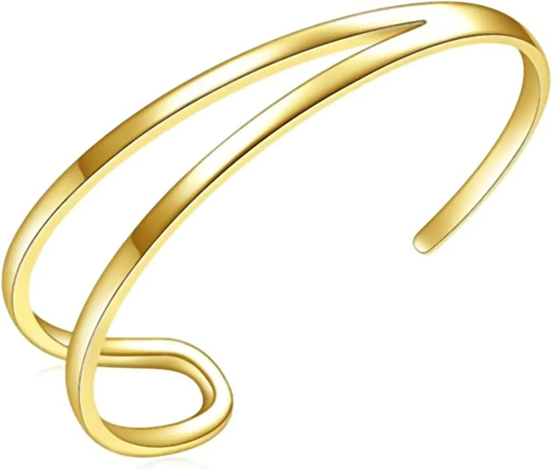 E Adjustable 14K Gold Cuff Bracelets for Women Two Layers Wide Open Bangle Bracelets for Her Friends Mom Old Lady Birthday Valentine's Day Christmas New Year Gifts